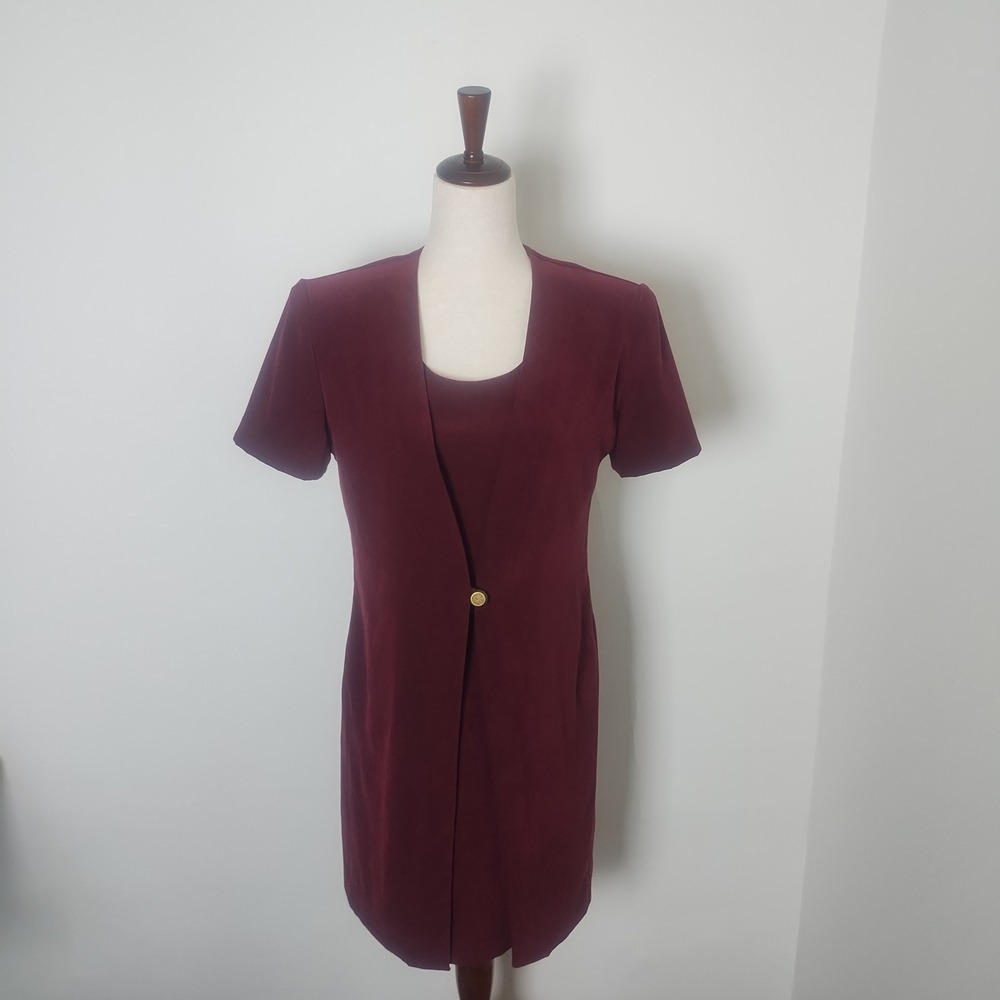 Vintage DBY Ltd Pencil Dress Women's‎ 9/10 Burgundy Shoulder Pads 90s Minimalist